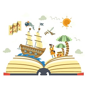 手绘海盗船书本元素