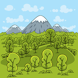 卡通绿色的树林插画