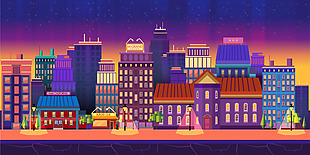 夜景城市建筑插画