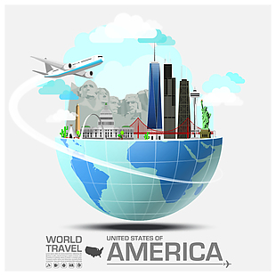 创意美国旅行建筑插画