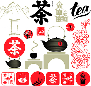 中国传统创意茶道插画