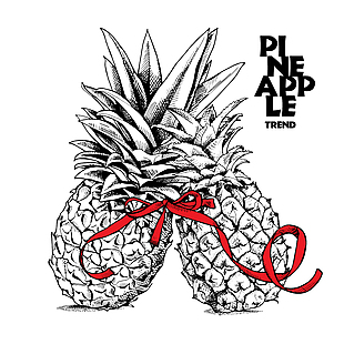 两个系红丝带的菠萝插画
