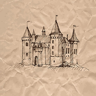 牛皮纸上手绘城堡插画