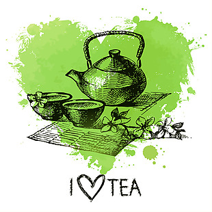手绘时尚绿茶插画