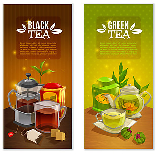 红茶和绿茶插画