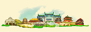 水彩绘中国旅行插画