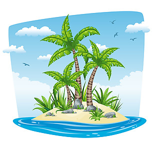 夏天海岛上的椰树插画