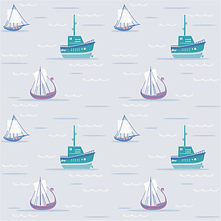 手绘帆船花纹无缝背景图