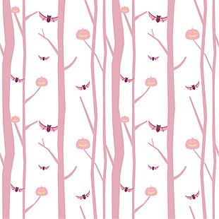 粉色树干蝙蝠南瓜灯背景图