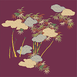 彩色云朵竹林装饰图