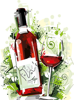 手绘红色葡萄酒元素
