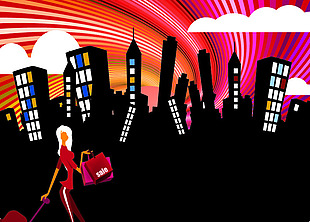 漫画风格建筑城市光线背景素材