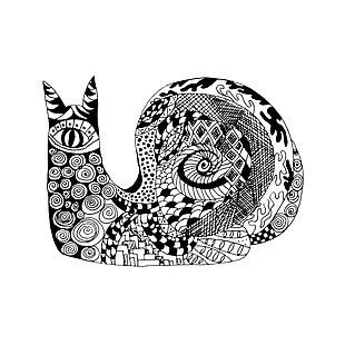 蜗牛动物黑白线稿纹身图案印花矢量