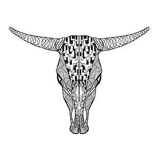 牛动物黑白线稿纹身图案印花矢量