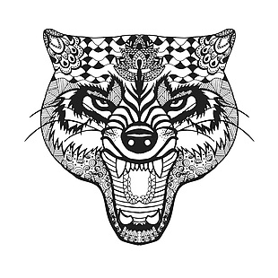 豹子动物黑白线稿纹身图案印花矢量