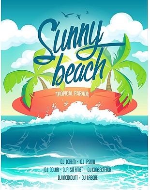 夏季沙滩冲浪插画