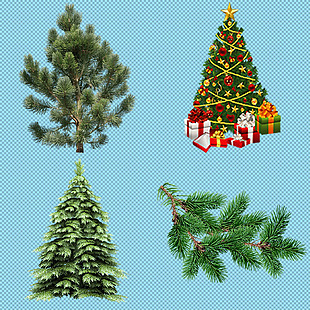 四个圣诞树免抠png透明图层素材