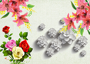 3D花朵百合玫瑰背景墙