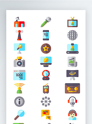 广播话筒收音机手机UI彩色拟物图标矢量AI素材icon