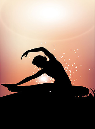 夕阳落日美女锻炼瑜伽背景