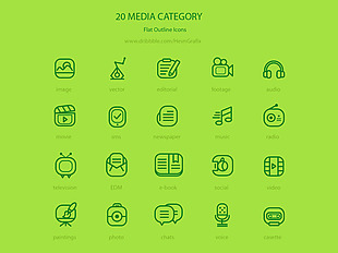 媒体图标摄影机耳机收音机线稿矢量图标icon