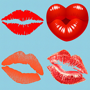 四种漂亮红色唇印免抠png透明图层素材