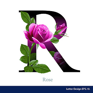 热带花卉英文字母字体R设计