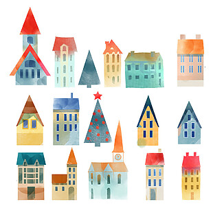 彩色欧式房子图案PNG元素