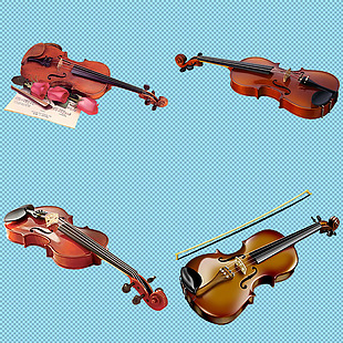 四个古典小提琴免抠png透明图层素材
