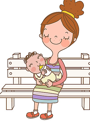 卡通手绘妈妈和宝宝png免扣元素