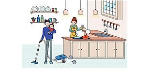 卡通家庭厨房人物素材