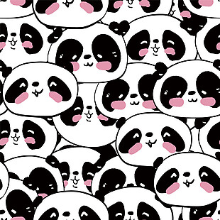 熊猫头花纹无缝背景图