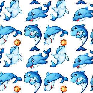 蓝色海豚花纹背景图