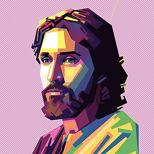 手绘彩色耶稣像免抠png透明图层素材