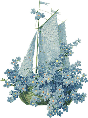 蓝色花朵编织花篮素材图片