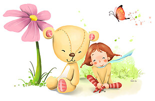 粉色花朵卡通插画素材图片