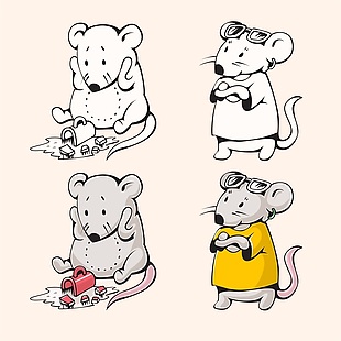 可爱卡通灰色老鼠矢量装饰素材