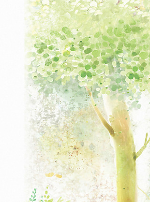 手绘绿色树H5背景素材