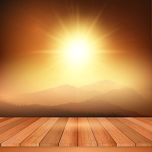 木制观景台前的阳光风景图片