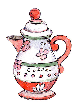 手绘水彩茶壶