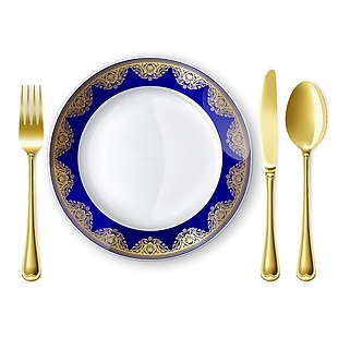 黄金刀叉与餐盘矢量素材