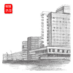 素描手绘城市建筑插画