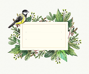 矢量文艺清新手绘水彩小鸟树叶边框背景