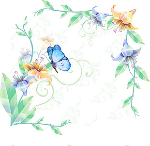 手绘花朵蝴蝶元素