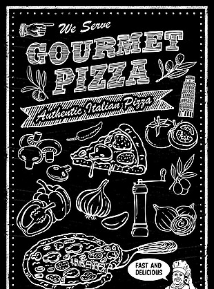 手绘披萨矢量海报菜单素材