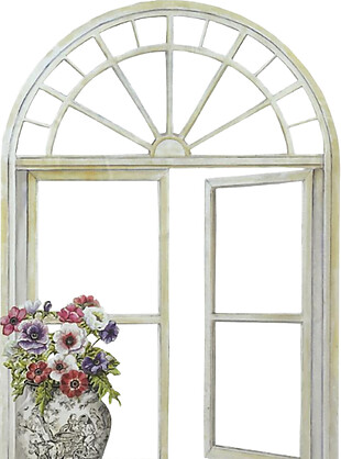 现代欧式拱形花朵窗户PNG元素