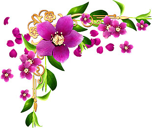 紫色花朵藤蔓边角装饰图