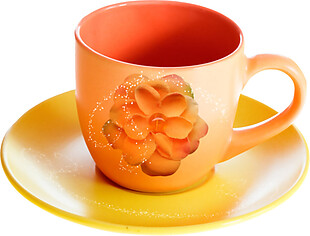 橙色花朵咖啡杯素材