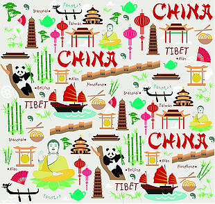 中国特色旅行元素插画