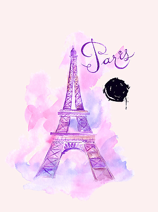 矢量水彩泼墨旅游巴黎铁塔背景